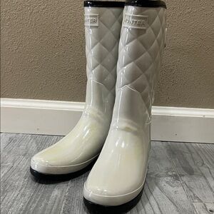 Hunter Quilted Glossy Boots in White and Black